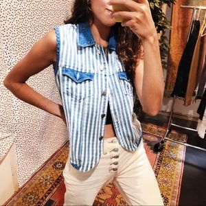 Women's Stripe Denim Vest Medium